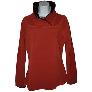 Prana Fleece Sweater Women S Rust w/Brown‎ Shawl Velour Collar Gorpcore Casual